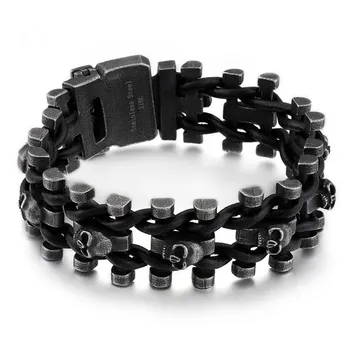 

Big Heavy Stainless Steel Biker Bracelet Men Bicycle Motorcycle Chain Silicone Skull Bracelets & Bangles