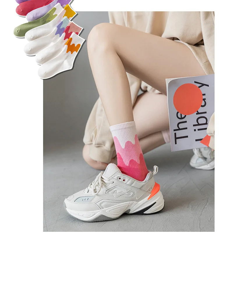 Ins Fashion Pinkycolor Women Socks Girls New Street Sports Warmer Thicken Spring Solid Colorful Middle Tube Soft free shipping