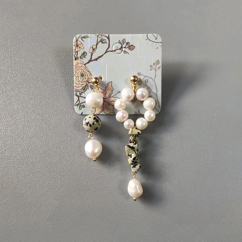 

2022 New Creative Natural Pearl Leopard Stone Pendant Earrings For Women Fashion Asymmetric boucle d’oreille Korean Jewelry