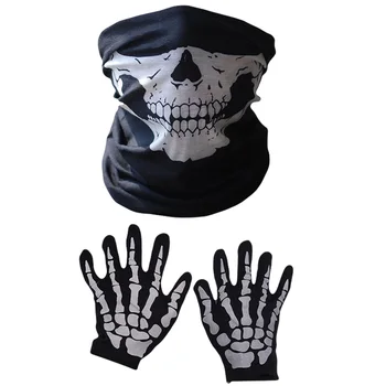 

3Pcs 1Set Mysterious Skull Face Cover Frightening Halloween Printing Gloves
