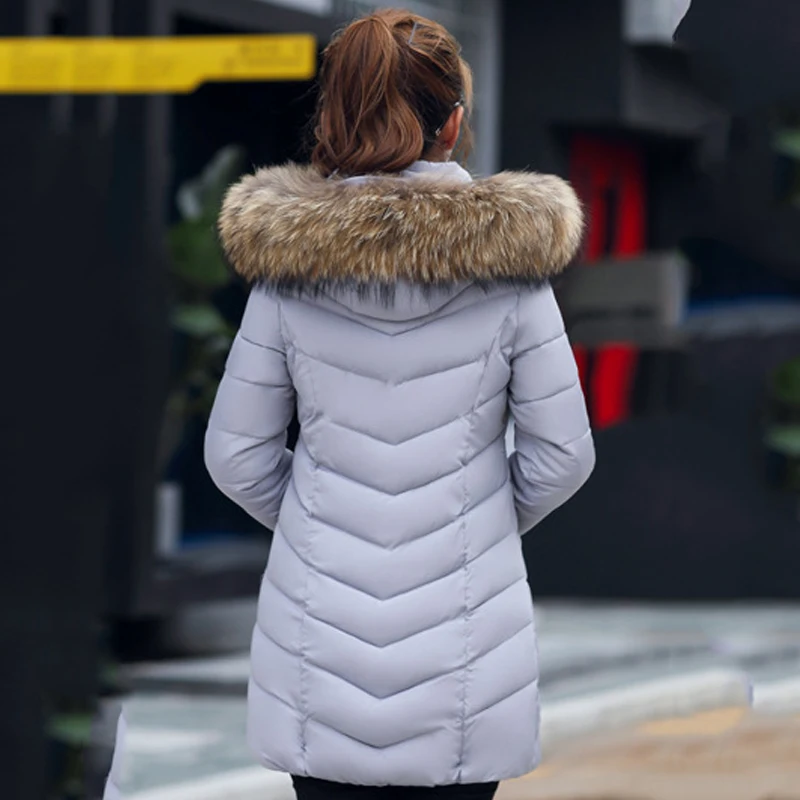 Большие размеры, M-6XL, женские тонкие длинные парки с меховым воротником, с капюшоном, для офиса, для девушек,, зимняя плотная однотонная куртка, повседневное теплое Женское пальто