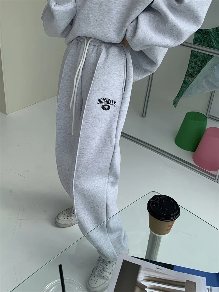 Bornladies 2022 Women Cotton Sweatshirt Suit Oversized Sets Female Stand Collar Loose Sweatshirt + Long Pants Suits Short Sets black pant suit
