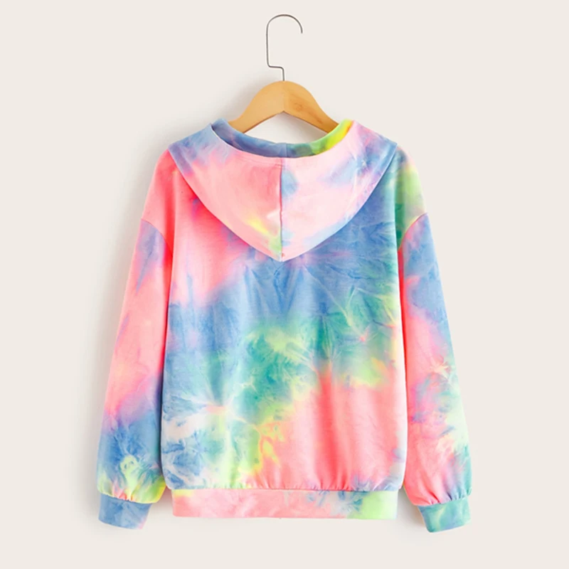 SHEIN Kiddie/разноцветная толстовка с капюшоном и буквенным принтом для девочек; коллекция года; Осенние повседневные пуловеры с длинными рукавами и галстуком-красителем