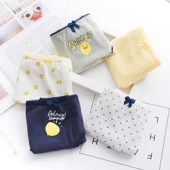 

Women Panties Low Rise Cotton Briefs Underwear Print Sweet Girls Panties 5 Pcs / Pack