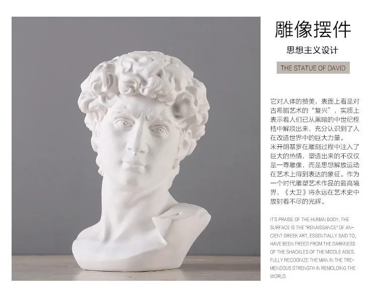 Греческой Дэвид голова, бюст, статуя Мини Европа Michelangelo украшения дома Смола ремесло Скульптура эскиз практика подарок