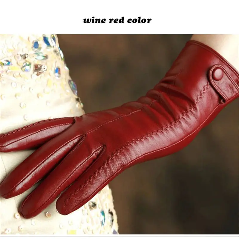 wine red buckle Бренд KLSS, женские перчатки из натуральной кожи, высокое качество, козья кожа, перчатки с пряжкой на запястье, элегантные женские перчатки из овчины, лидер продаж W860 - Цвет: wine red buckle