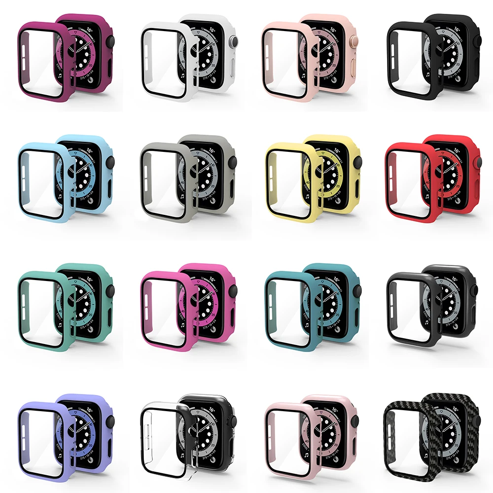 Glass+Case for iWatch Case Cover for Apple Watch Case 45/41mm 44mm 42mm 40mm 38mm Series 7 6 5 4 3 2 1 SE Protector Accessories