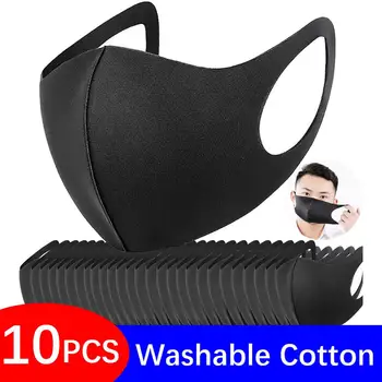 

10 Pcs / Bag Mask Black Cotton Cloth Face Masks Anti Haze Dustproof Reusable Washable Pm25 Filter Adult Protective Mouth Mask