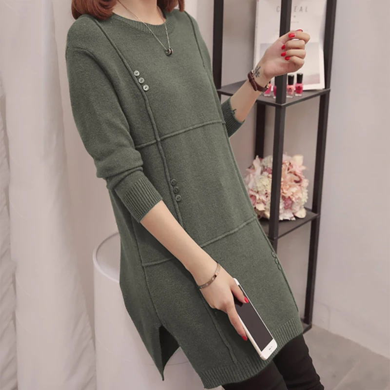 women plus size casual pullovers long sweater 2020 winter autumn slim jumpers o-neck wine red thick pull femme maglioni donna