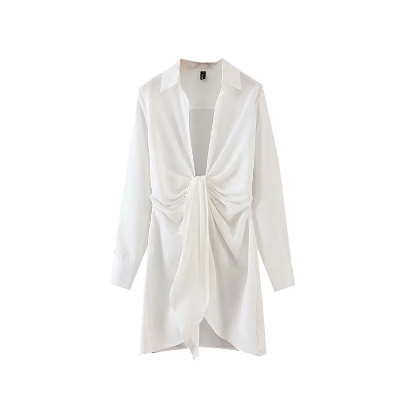 

Autumn Clothing New Style Solid Color Casual Dress Women's Irregular Non-mainstream Design White chen yi qun Shirt Dress