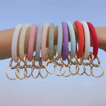 

Fashion Bangles O Silicone Keychain for Women Trendy Colorful Sequin Exaggerated Circle Key Ring Wrist Strap Bracelet Jewelry