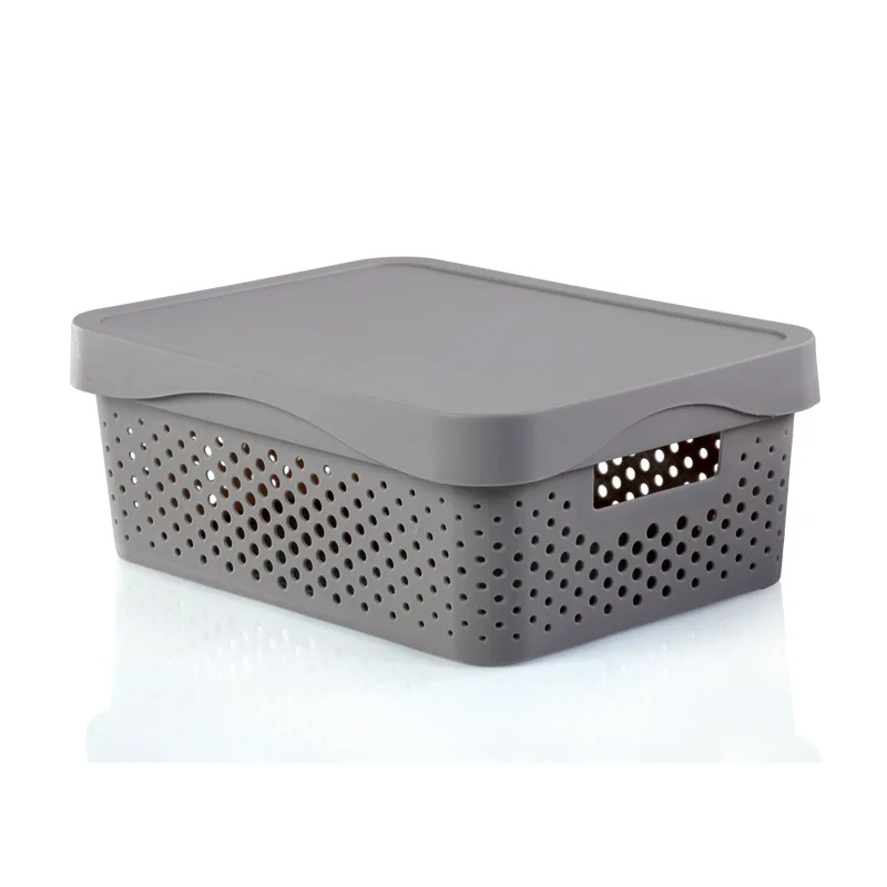 WBBOOMING пластиковые коробки для хранения для дома прямоугольная коробка для хранения с крышкой пустотелая корзина из искусственного ротанга кухонный органайзер для хранения - Цвет: Gray L