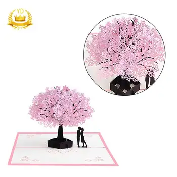 

3D Pop Up Creativity Cherry Tree Love Valentine Anniversary Easter Birthday Greeting Cards Paper Carving Manual Card YDHS