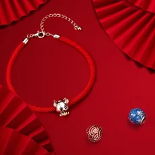 Браслеты из красной веревки BISAER 925 пробы серебро Лаки красная веревочная цепь браслеты подходят для бисера браслеты DIY серебряные ювелирные изделия ECB166