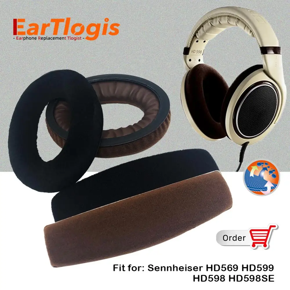 EarTlogis Velvet Replacement Parts for Sennheiser HD569 HD598 HD598SE HD599 EarPads Bumper Headband Earmuff Cover Cushion