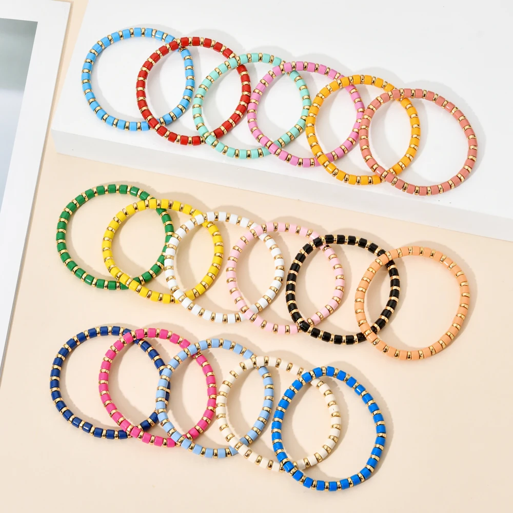 Boho Cute Rainbow Enamel Beads Stretch Bracelet Colorful New Fashion Multicolored Tile Beads Mixed Surf Beach Jewelry Gift bracelet jewelry