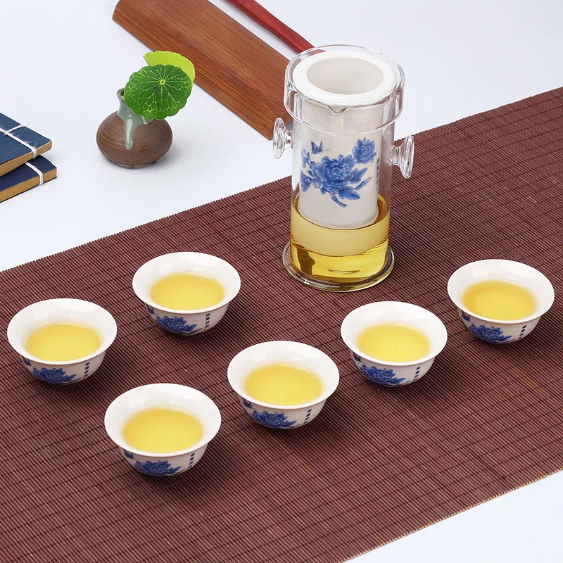 Heat-Resistant Glass Tea Set with Cup, Chinese Kung Fu Flower, Ceramic Teapot with Filter Kettle, 240ml