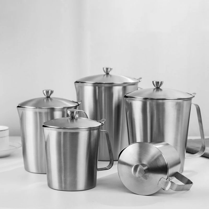 US $26.98 Milk Frothing Pitcher Jug With Lid And Measurment Upgraded Thicken 304 Stainless Steel Measuring Cups Coffee Foam Container