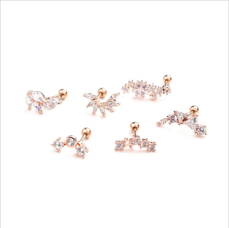 Ear Studs 1 Piece Stainless Steel Ear Piercing Stud Cz Star Butterfly Moon Cartilage Helix Conch Screw Back Earring For Woman Piercing Jewelry Body Piercing Earrings Ear Piercing Jewelry Metal Jewelry Body Jewelry