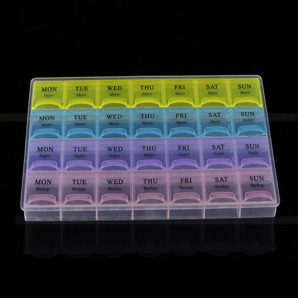Weekly 7 Days 4 Row 28 Squares Medicine Storage Organizer Container Case Tablet Pill Drug Box Case Holder Dispenser Health Care