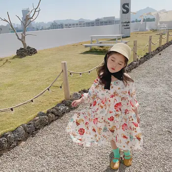 

2020 Girls Floral Print Chiffon Dress Pretty Baby Girl Spring Sweet Kids New Princess Dress