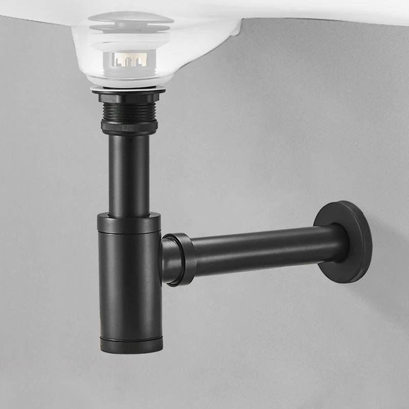 Basin Pop Up Drain Black Brass Bathroom Sink Siphon Drains Bottle Trap With Kit P-TRAP Pipe Waste Hardware Overflow | Обустройство