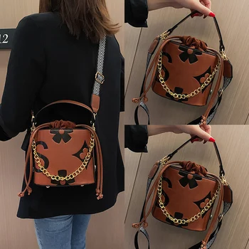 

INS Broadband Popular High Grade Large Capacity Bucket Bag Women's 2020 New Style Retro Versatile Shoulder Ladies Hand Bags