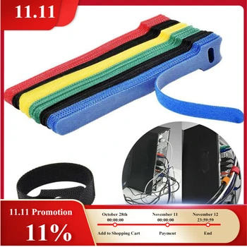 

50pcs/set T-type Velcro Cable Tie Wire Reusable Cord Organizer Adhesive Loop Hook Nylon Hook and Loop Strap Cable Ties Straps