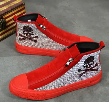 Высококачественная модная мужская обувь с высоким берцем в британском стиле мужская повседневная Роскошная обувь на молнии мужская обувь на резиновой подошве красного и черного цвета, BM - Цвет: Красный