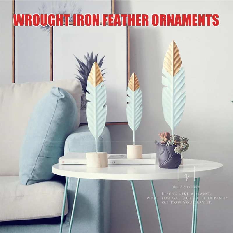 

Fashionable Feather Decoration Geometric Shape Iron Ornament Home Furnishing Ornaments Artificial Gift Metal Decoration