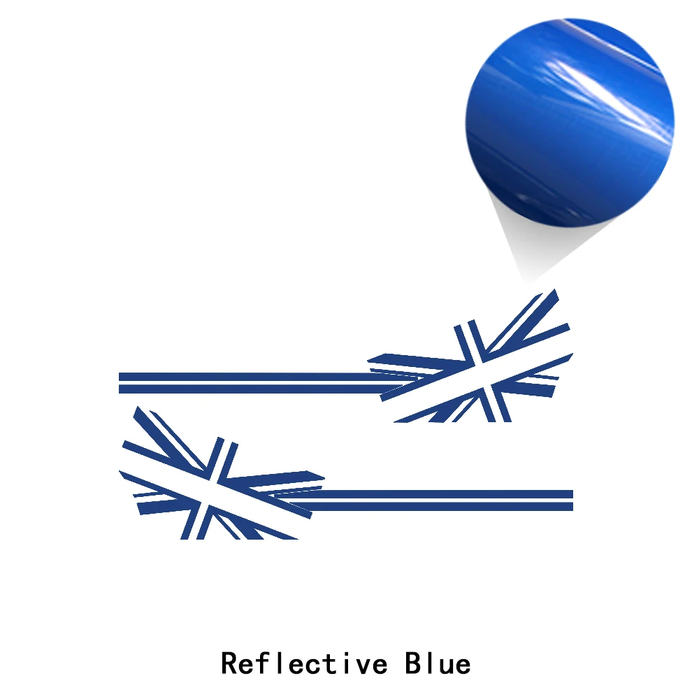 reflective blue 2 шт. Автомобильная дверь боковые полосы стикер на автомобильную юбку флаг Юнион Джек Стайлинг графика тело наклейка для MINI Cooper S R56 One JCW аксессуары - Название цвета: reflective blue