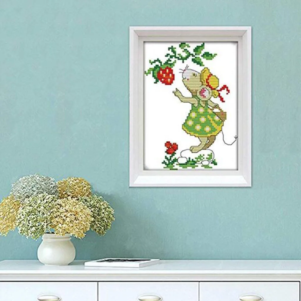 Stamped Cross Stitch Kits DIY 11 14 Count for Home Decor Crafts Gift Little Rat