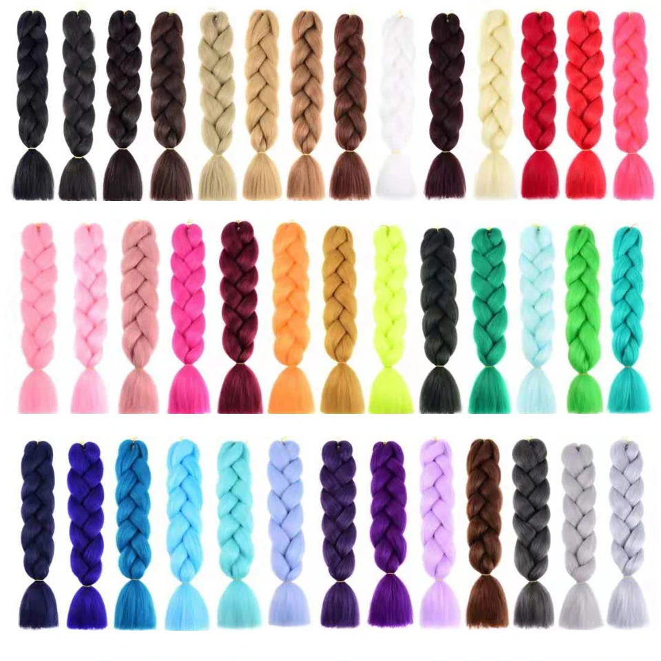 Miss Rola Synthetic Support Wholesale 100g 24 Inch Jumbo BraidsPink Green Yellow High Temperature Fiber Ombre Hair Extensions
