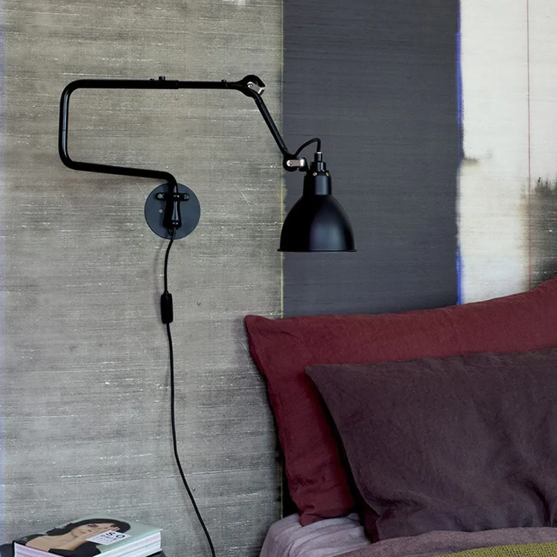 

Nordic Classic adjustable modern industrial Long swing arm black wall lamp sconce vintage E27 lights for Bathroom bedroom foyer