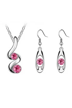 

Women's Crystal Drop Pendant Necklace Earrings Jewelry Set Rose Red