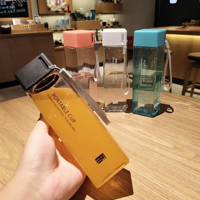 Plastic Sports Water Bottle 500ml Transparent Square Outdoor