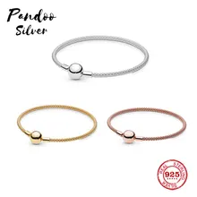 Мода Шарм серебро 925 копировальный браслет, регулируемый браслет с шармами цепи безопасности Сделай Сам браслет из бусин женский ювелирный подарок с логотипом