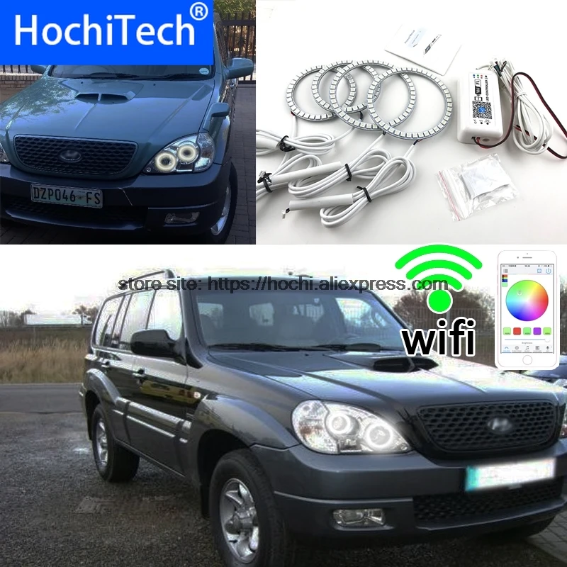 

Набор разноцветных галогенных колец HochiTech для стайлинга автомобилей Hyundai Terracan 2001-2007, ангельские глазки, wifi Пульт дистанционного управления