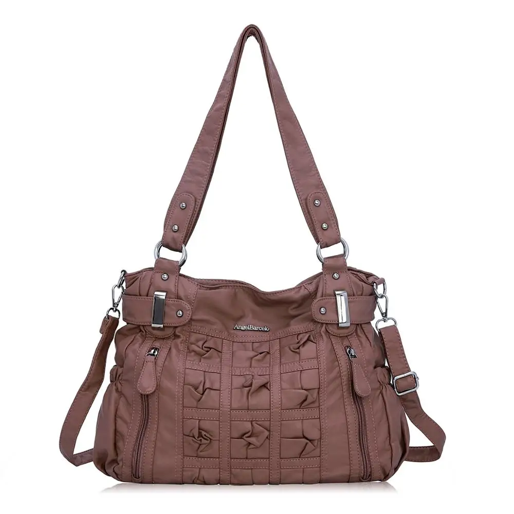 

Angel Barcelo 2020 Brand Women Handbags Fashion PU Crossbody Bag Pleated Shoulder Bag Soft Ladies Satchels Large Capacity Wallet