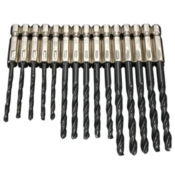 

15pcs High Speed Steel Drill Bits Hex Shank Nitrogen Surface Treatment Woodworking Metals Power Drilling Accessories