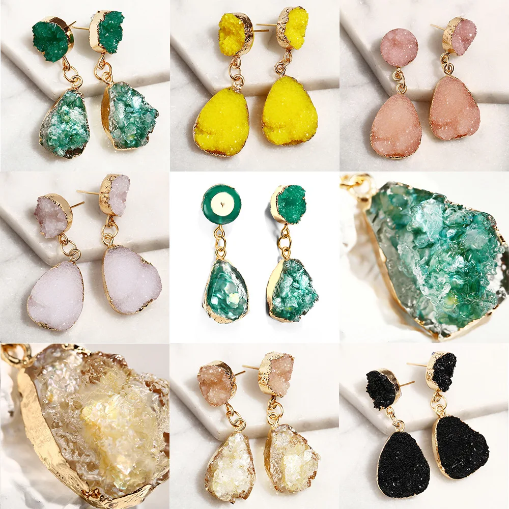 

Natural Stone Vintage Earring Jewelry with Water Drop Cluster Crystals Earrings for Women Bohemian Dangle Earrings Boho Jewelry