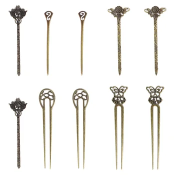 

10PCS Vintage Style Hairpin Royal Court Hairpin Bronze Hair Chopstick Creative Hair Accessories for Women Actress (Brown)