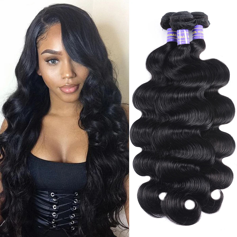 Longqi corps vague paquets 1 3 4 pièces cheveux brésiliens armure paquets Remy cheveux naturel noir cheveux humains paquets 8 - 30 pouces