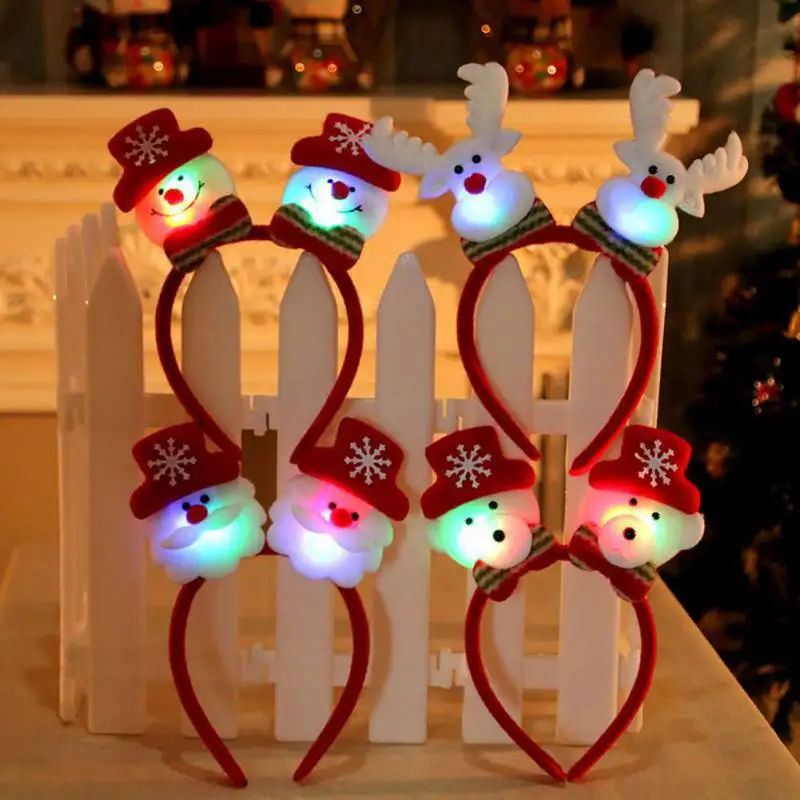 

G Christmas Luminous Single Double Santa Claus Deer Snowman Button Battery Operated LED Light Glowing Head Decoration Headband