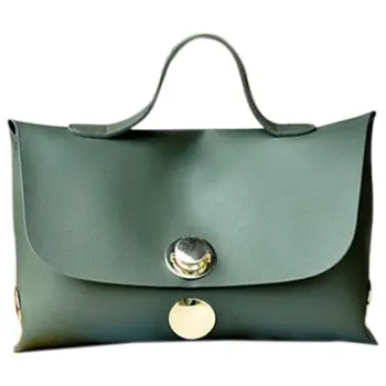 

new Boston Handbag Women'S Big Round Button Lock Tote Bag Large Size Elegant Lady-green