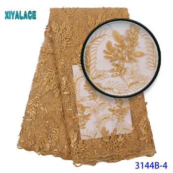 

Gold French Lace Fabric Weeding High Quality African French Lace Fabric With Sequins For 5yards Women Dress 3144b