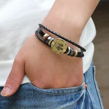 FUNIQUE панк рок мужские ювелирные изделия 12 знаков зодиака браслет 12 Созвездие мужские s браслеты из бисера ручной работы Шарм Кожаный Браслет