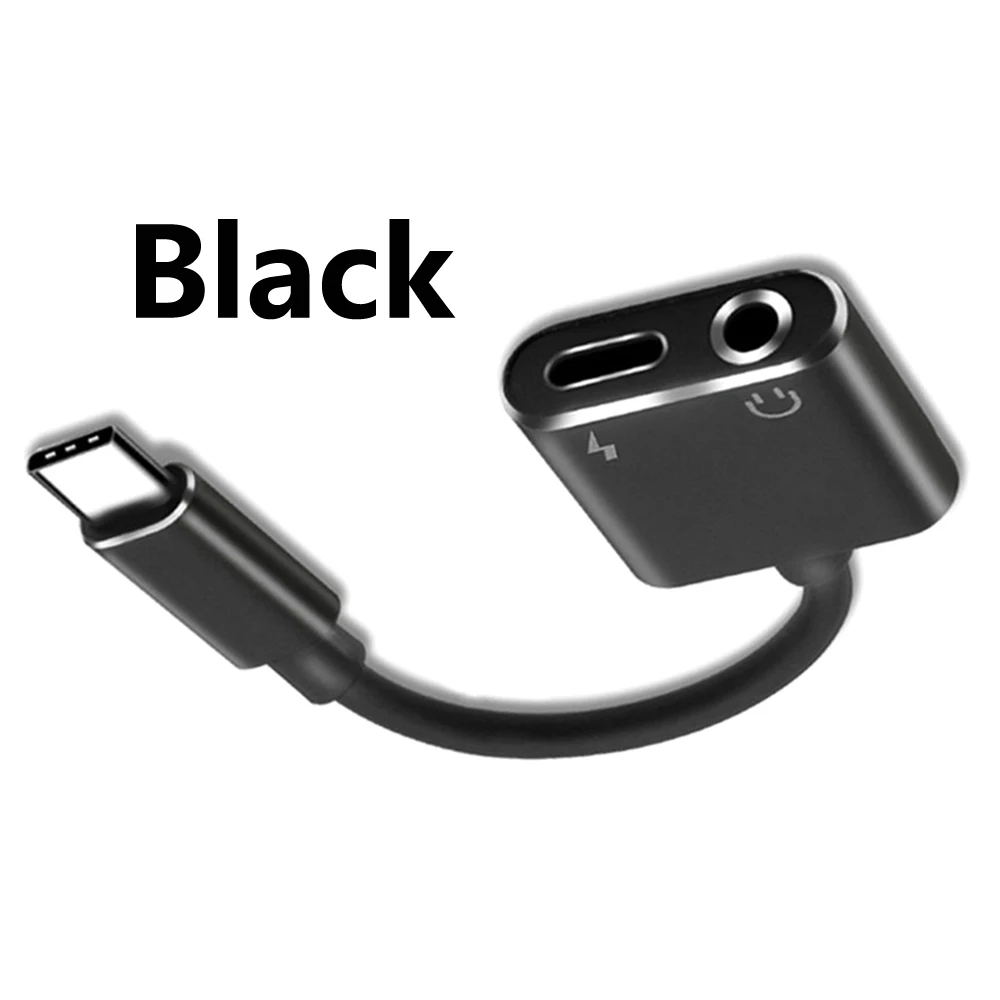 Usb type-C до 3,5 мм адаптер для наушников 2 в 1 type C USB C штекер до 3,5 Jack AUX аудиоразъем типа мама для Xiaomi huawei samsung - Цвет: Black