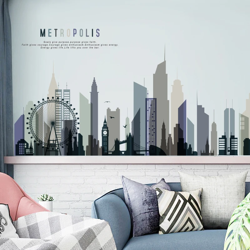 Modern City Wall Sticker Big Size Vsco Girl Boy Teenager Room Decor