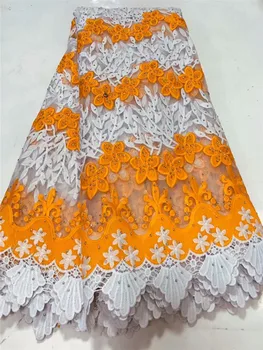 

Hot Sale French Lace Fabric Nigeria Lace Fabric High Quality orange African Tulle Lace Fabric For Wedding Party FwdS42
